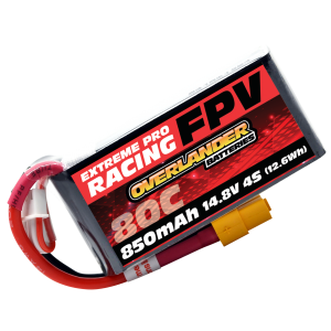 850mAh 4S 14.8v 80C FPV LiPo Battery with XT60 Connector - High Discharge